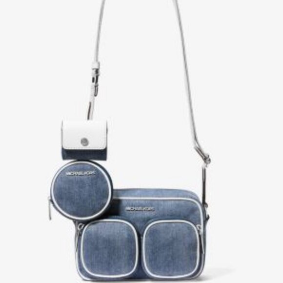 NWT F/S  Jet Set Medium Denim Crossbody Bag with Case for Apple Airpods Pro - Picture 2 of 4